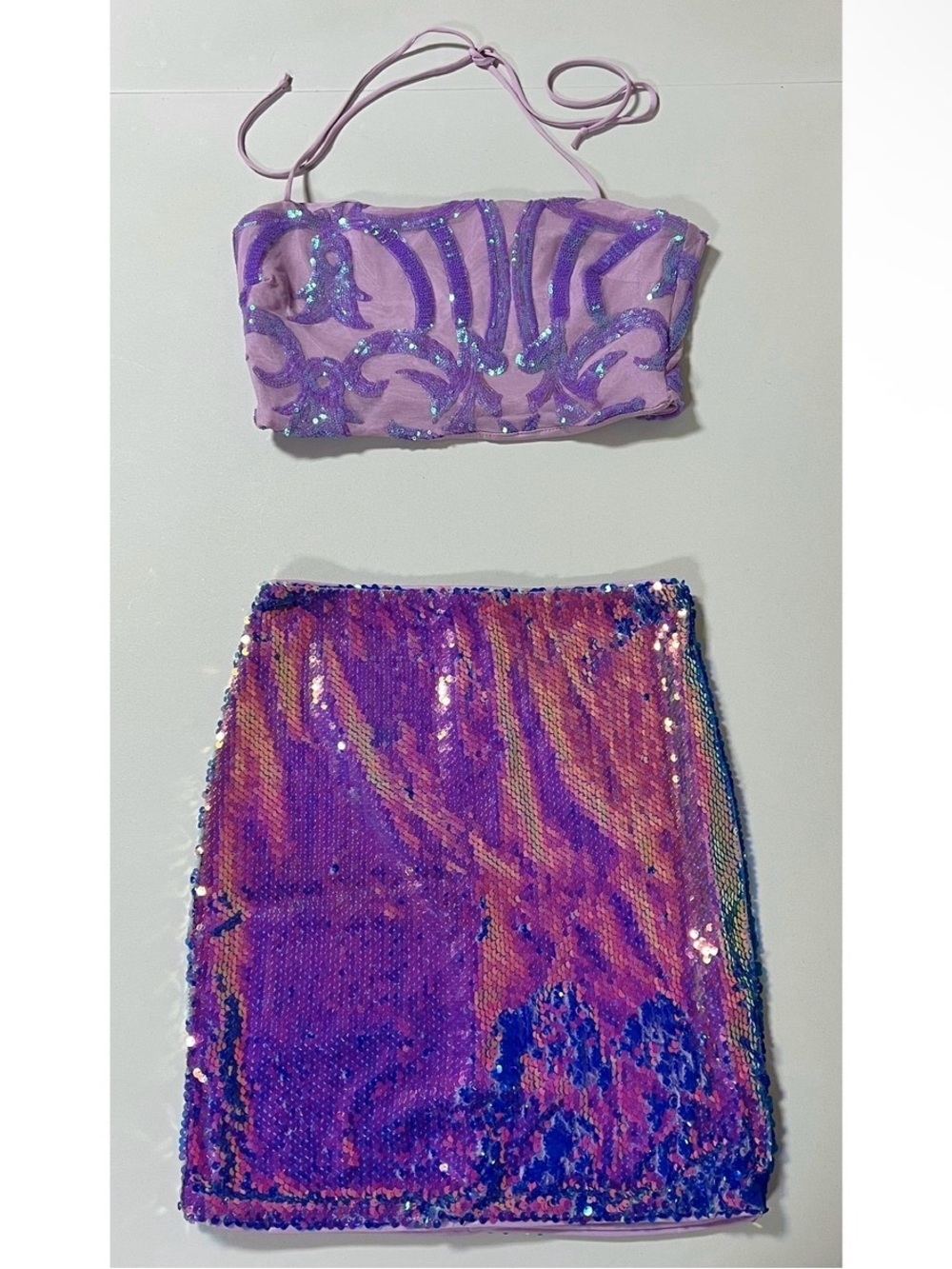 Windsor Purple Sequin Mini Skirt and Crop Top Matching Set Coords Size S 💜✨ #set